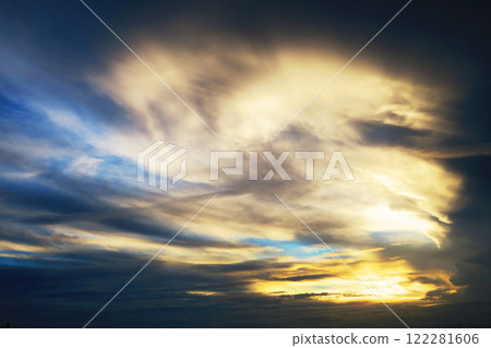 A powerful cloudscape of the evening sky with dark clouds spreading out 122281606