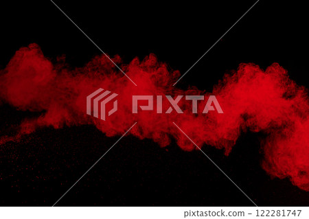 Abstract red powder dust explosion on black background. 122281747