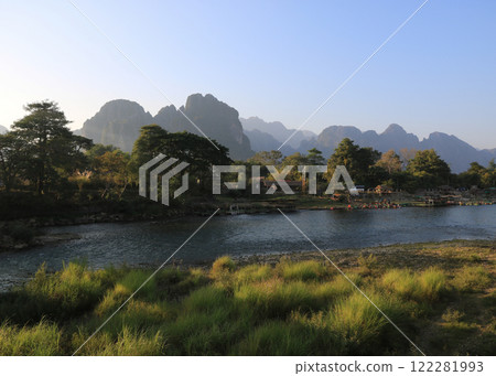Nam Song River and mountains surrounding Vang Vieng, Laos. Nam Song River and mountains surrounding Vang Vieng, Laos. 122281993