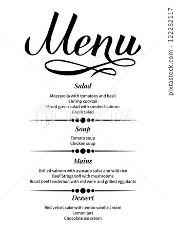 Menu card template. Minimalistic typography for cafe, bar, restaurant, etc. Vector design. 122282117