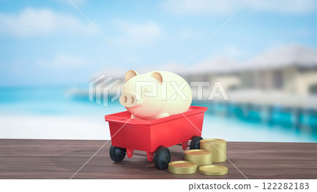 The Piggy Bank and coins for Earn or Saving Money concept 3d Rendering. 122282183