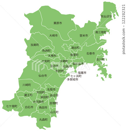 Dividable map of Miyagi prefecture with city and town names 122282321