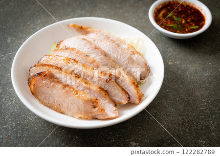 Thai Grilled Pork Neck with Spicy Dipping Sauce 122282789