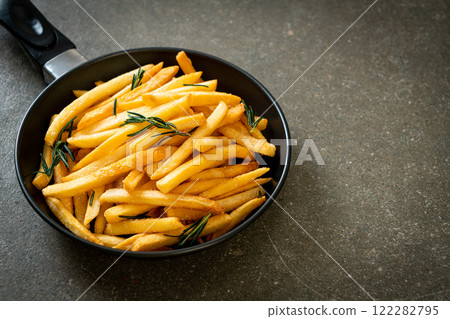 French fries with sour cream and ketchup 122282795