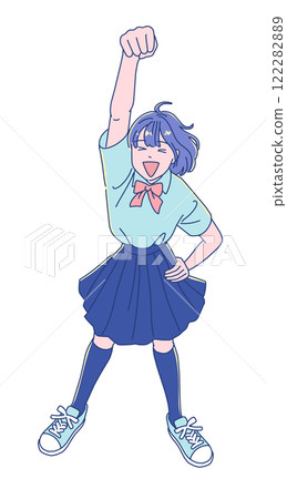 Anime-style female student jumping with joy Anime-style female student jumping with joy 122282889