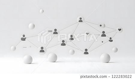 3D Social Network Concept with Floating Spheres and Connected Icons 122283022
