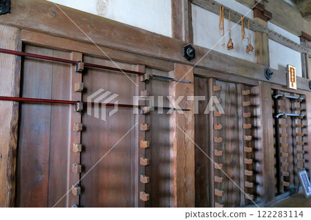 Himeji, Kansai, inside Himeji Castle, armor racks and stored spears on the second floor of the main tower, Himeji City, Hyogo Prefecture (2) 122283114