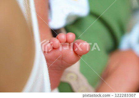 close up of baby foot, showcasing tiny toes and soft skin, evoking feelings of tenderness and innocence close up of baby foot, showcasing tiny toes and soft skin, evoking feelings of tenderness and innocence 122283307