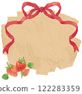 Strawberries and red ribbon, decorative frame, background material, craft paper style 122283359