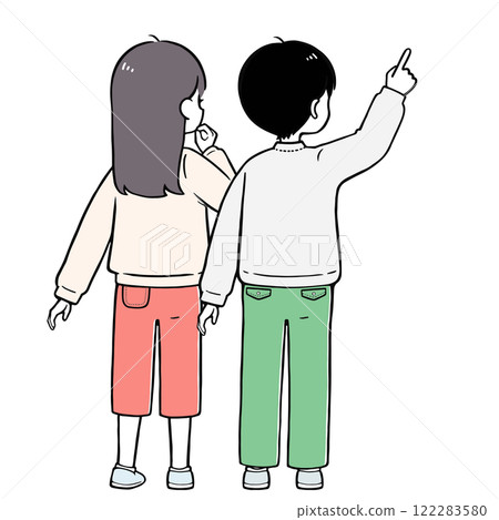 Elementary school students, boys and girls, consultation, simple back view illustration Elementary school students, boys and girls, consultation, simple back view illustration 122283580