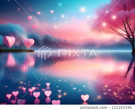 sunset over the lake 122283586