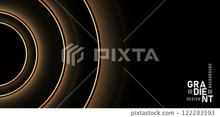 Abstract dark background with golden rings lines glowing lights for website banner, poster corporate signs, billboard agency product, metaverse or universe backdrop, social media advertising templates 122283593