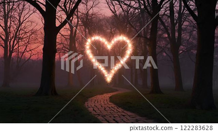 romantic sunset in the forest 122283628
