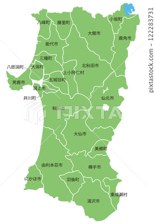 可分割的秋田縣地圖,包含城市、城鎮和村莊名稱 可分割的秋田縣地圖,包含城市、城鎮和村莊名稱 122283731