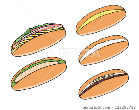 Illustration set of 5 kinds of bread Illustration set of 5 kinds of bread 122283788