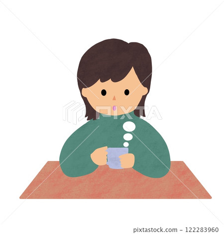 一個女人喝熱咖啡的插圖 122283960