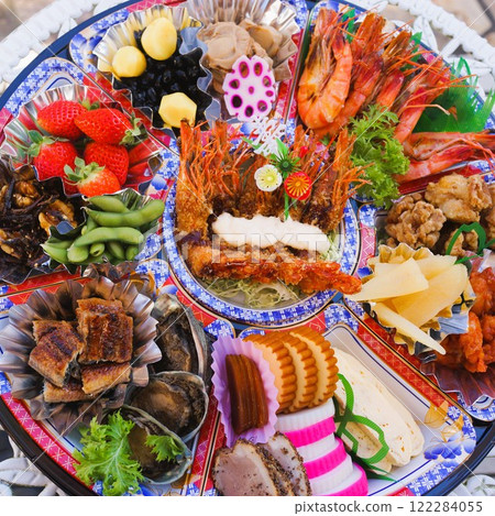 Hors d'oeuvres for New Year's dishes, material, background Hors d'oeuvres for New Year's dishes, material, background 122284055