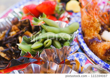 Hors d'oeuvres for New Year's dishes, material, background Hors d'oeuvres for New Year's dishes, material, background 122284087