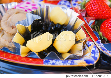 Hors d'oeuvres for New Year's dishes, material, background Hors d'oeuvres for New Year's dishes, material, background 122284093