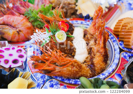 Hors d'oeuvres for New Year's dishes, material, background Hors d'oeuvres for New Year's dishes, material, background 122284099