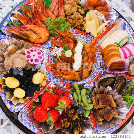 Hors d'oeuvres for New Year's dishes, material, background Hors d'oeuvres for New Year's dishes, material, background 122284101