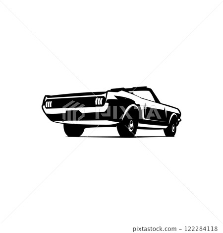 vector illustration of the silhouette of a 1966 ford mustang car. isolated white background view from the back below. best for logo, badge, emblem, icon, sticker design. 122284118