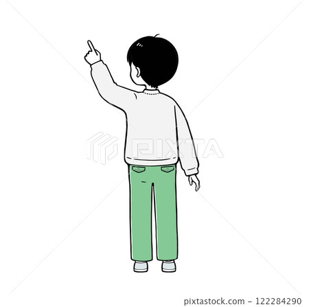 Elementary school student boy pointing from behind Simple touch illustration Elementary school student boy pointing from behind Simple touch illustration 122284290