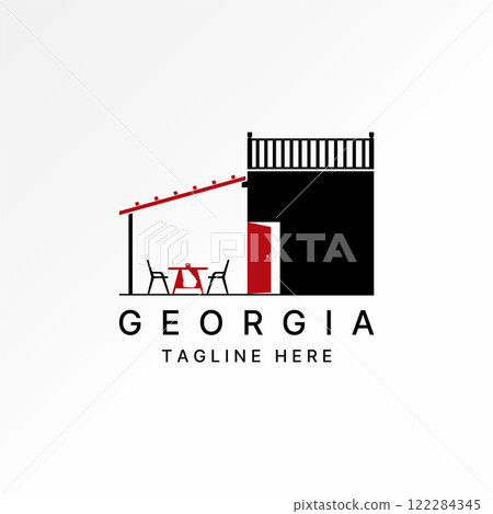 Logo design graphic concept creative premium vector stock image graphic cafe house roof top restaurant bar chair table Georgia maps furniture coffee 122284345