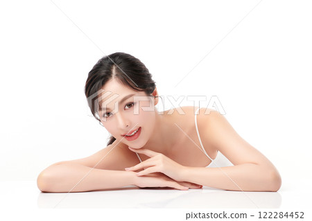 Beautiful young asian woman with clean fresh skin on white background, Face care, Facial treatment, Cosmetology, beauty and spa, Asian women portrait. 122284452