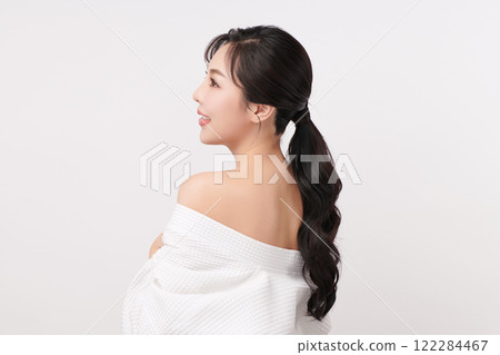 Beautiful young asian woman with clean fresh skin on white background, Face care, Facial treatment, Cosmetology, beauty and spa, Asian women portrait. Beautiful young asian woman with clean fresh skin on white background, Face care, Facial treatment, Cosmetology, beauty and spa, Asian women portrait. 122284467