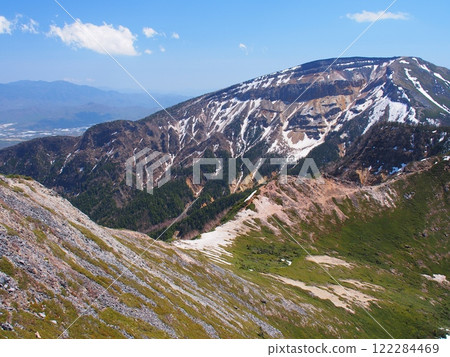 Snow still remaining on Mt. Yatsugatake and Mt. Io Snow still remaining on Mt. Yatsugatake and Mt. Io 122284469