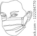 One continuous line drawing medical face mask. Concept of corona virus and PM2.5 dust. 122284770