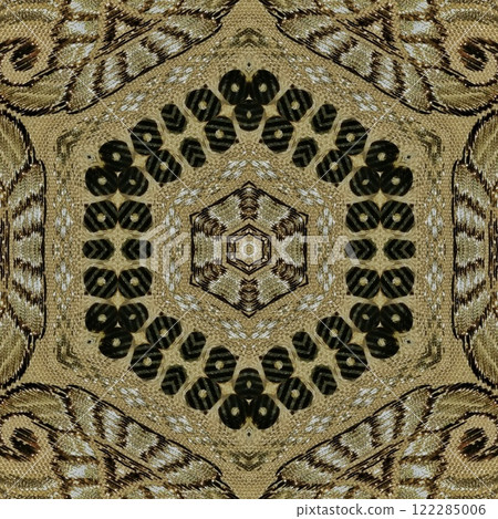 Pakistani ethnic lace texture. Geometric stripe ornament cover photo. Traditional mystic background design. Turkish fashion for floor tiles and carpet. Repeated pattern design for Indian textile print 122285006