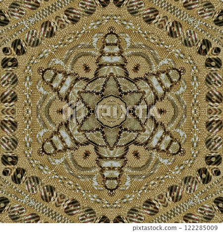 Pakistani ethnic lace texture. Geometric stripe ornament cover photo. Traditional mystic background design. Turkish fashion for floor tiles and carpet. Repeated pattern design for Indian textile print 122285009