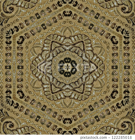 Pakistani ethnic lace texture. Geometric stripe ornament cover photo. Traditional mystic background design. Turkish fashion for floor tiles and carpet. Repeated pattern design for Indian textile print 122285018