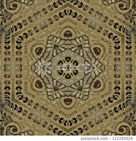 Pakistani ethnic lace texture. Geometric stripe ornament cover photo. Traditional mystic background design. Turkish fashion for floor tiles and carpet. Repeated pattern design for Indian textile print 122285020