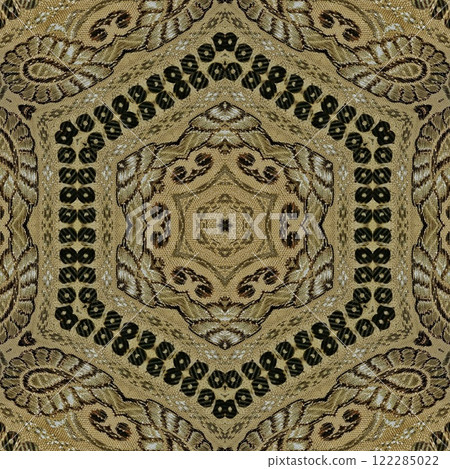 Pakistani ethnic lace texture. Geometric stripe ornament cover photo. Traditional mystic background design. Turkish fashion for floor tiles and carpet. Repeated pattern design for Indian textile print 122285022