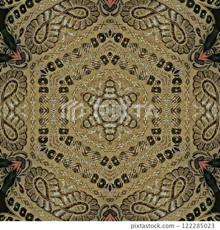 Pakistani ethnic lace texture. Geometric stripe ornament cover photo. Traditional mystic background design. Turkish fashion for floor tiles and carpet. Repeated pattern design for Indian textile print Pakistani ethnic lace texture. Geometric stripe ornament cover photo. Traditional mystic background design. Turkish fashion for floor tiles and carpet. Repeated pattern design for Indian textile print 122285023