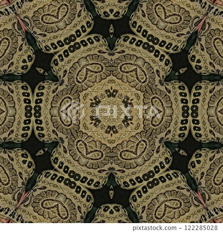 Pakistani ethnic lace texture. Geometric stripe ornament cover photo. Traditional mystic background design. Turkish fashion for floor tiles and carpet. Repeated pattern design for Indian textile print Pakistani ethnic lace texture. Geometric stripe ornament cover photo. Traditional mystic background design. Turkish fashion for floor tiles and carpet. Repeated pattern design for Indian textile print 122285028