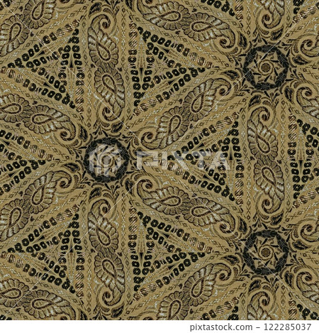 Pakistani ethnic lace texture. Geometric stripe ornament cover photo. Traditional mystic background design. Turkish fashion for floor tiles and carpet. Repeated pattern design for Indian textile print 122285037