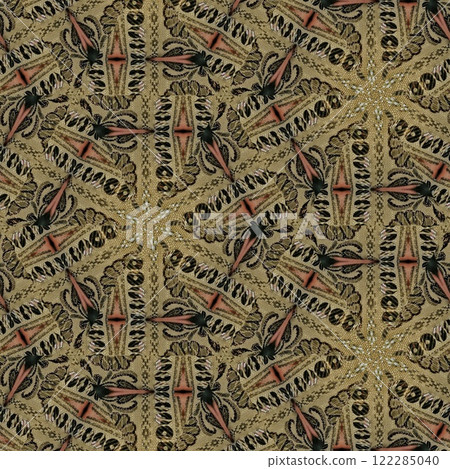 Pakistani ethnic lace texture. Geometric stripe ornament cover photo. Traditional mystic background design. Turkish fashion for floor tiles and carpet. Repeated pattern design for Indian textile print 122285040