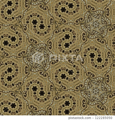 Pakistani ethnic lace texture. Geometric stripe ornament cover photo. Traditional mystic background design. Turkish fashion for floor tiles and carpet. Repeated pattern design for Indian textile print Pakistani ethnic lace texture. Geometric stripe ornament cover photo. Traditional mystic background design. Turkish fashion for floor tiles and carpet. Repeated pattern design for Indian textile print 122285050