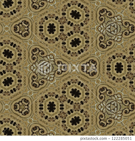 Pakistani ethnic lace texture. Geometric stripe ornament cover photo. Traditional mystic background design. Turkish fashion for floor tiles and carpet. Repeated pattern design for Indian textile print 122285051