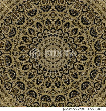Pakistani ethnic lace texture. Geometric stripe ornament cover photo. Traditional mystic background design. Turkish fashion for floor tiles and carpet. Repeated pattern design for Indian textile print 122285079