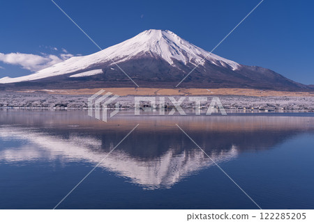 [山梨縣] 冬季的富士山和山中湖畔 122285205