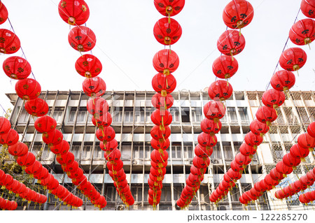 Lunar or Chinese new year lanterns decorated over street in town, Thailand. Lunar or Chinese new year lanterns decorated over street in town, Thailand. 122285270