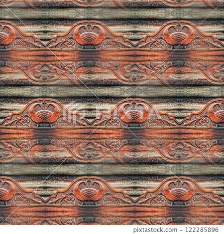 Decorative wooden texture for wall covering. Wood material texture for reed, rug, floor tiles, carpet, fabric, stem, straw, wicker, sisal matting surface printing. Modern wooden frame for decoration 122285896