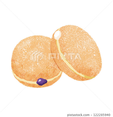 Fluffy donuts with blueberry jam and fresh cream 122285940