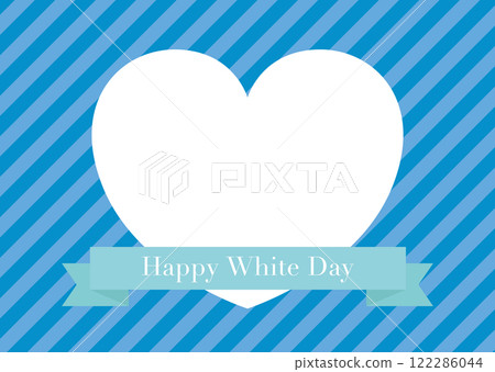 白色日框架，條紋背景/藍色上帶有絲帶和心形透明框架 122286044