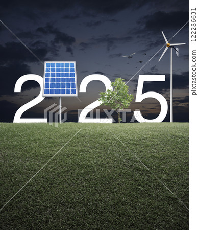 Happy new year 2025 green ecology and saving energy concept Happy new year 2025 green ecology and saving energy concept 122286631